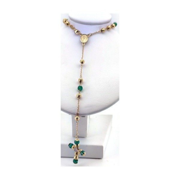 Cadena rosario verde de oro 18k 70 cm